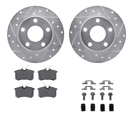 7612-73024, Rotors-Drilled, Slotted-Silver W/ 5000 Euro Ceramic Brake Pads Incl. Hardware, Zinc Coat